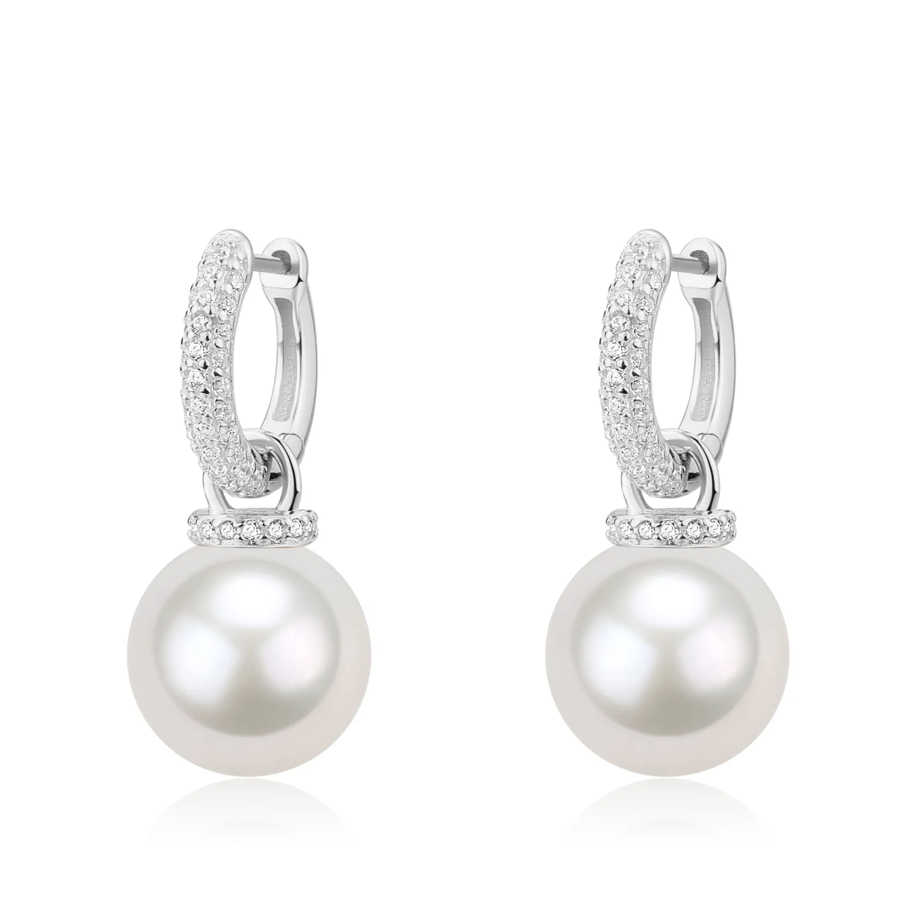 11-12mm Freshwater Pearl & Kate CZ Hoop Earrings