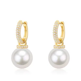 11-12mm Freshwater Pearl & Kate CZ Hoop Earrings