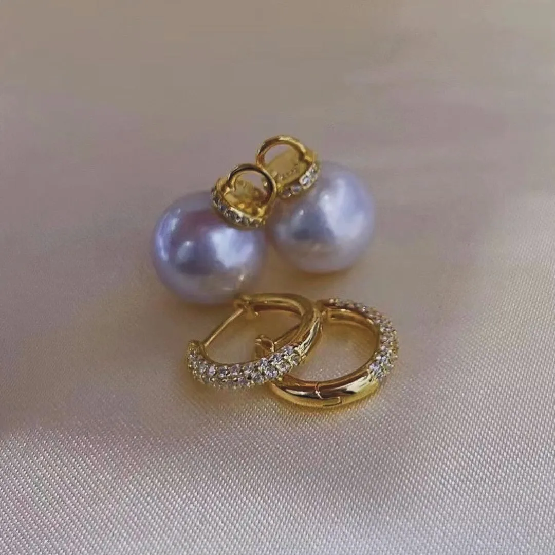 11-12mm Freshwater Pearl & Kate CZ Hoop Earrings