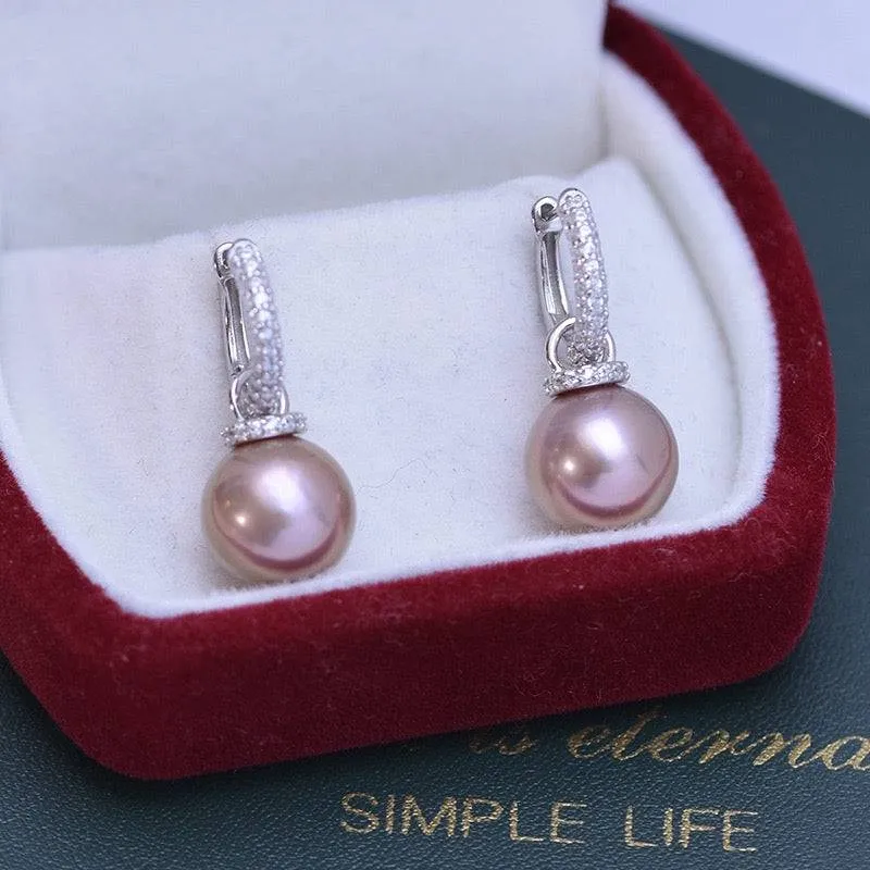 11-12mm Freshwater Pearl & Kate CZ Hoop Earrings