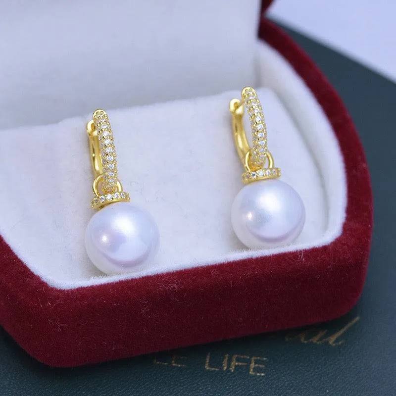 11-12mm Freshwater Pearl & Kate CZ Hoop Earrings