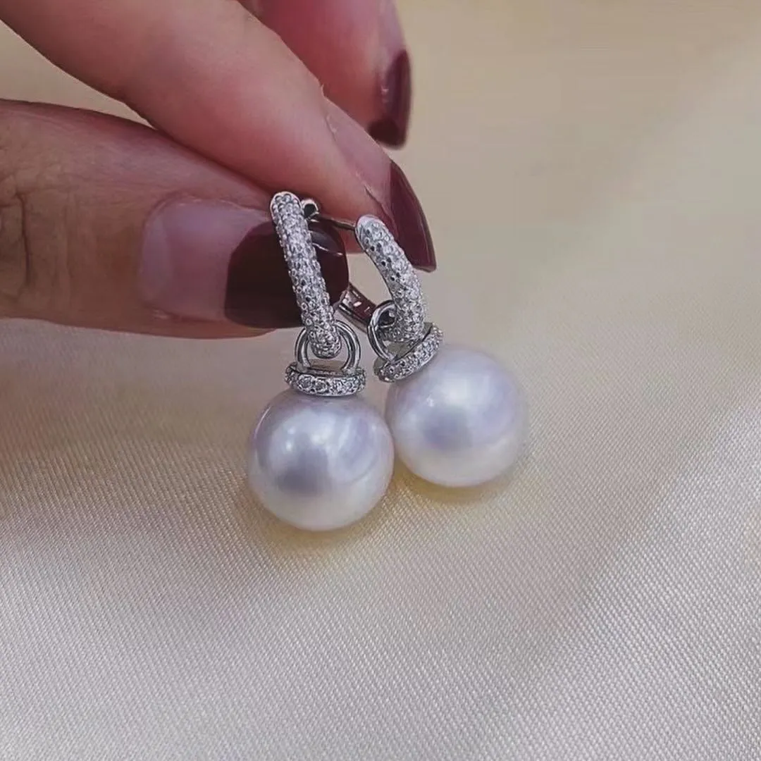 11-12mm Freshwater Pearl & Kate CZ Hoop Earrings