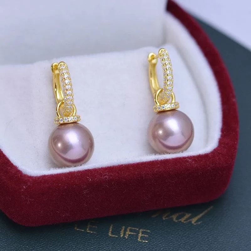 11-12mm Freshwater Pearl & Kate CZ Hoop Earrings