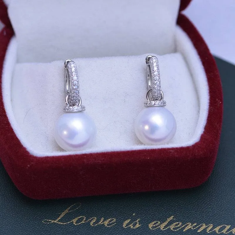 11-12mm Freshwater Pearl & Kate CZ Hoop Earrings