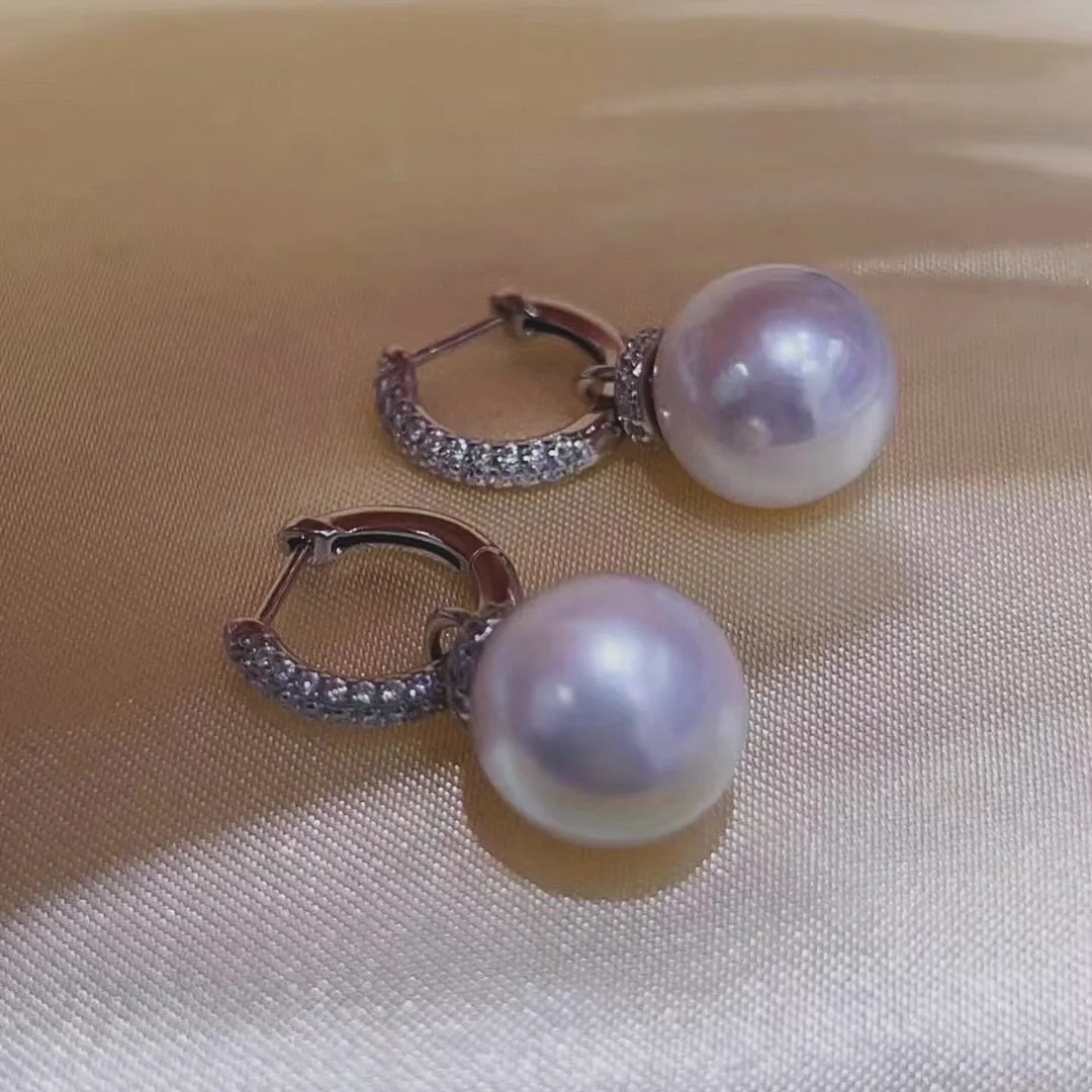 11-12mm Freshwater Pearl & Kate CZ Hoop Earrings