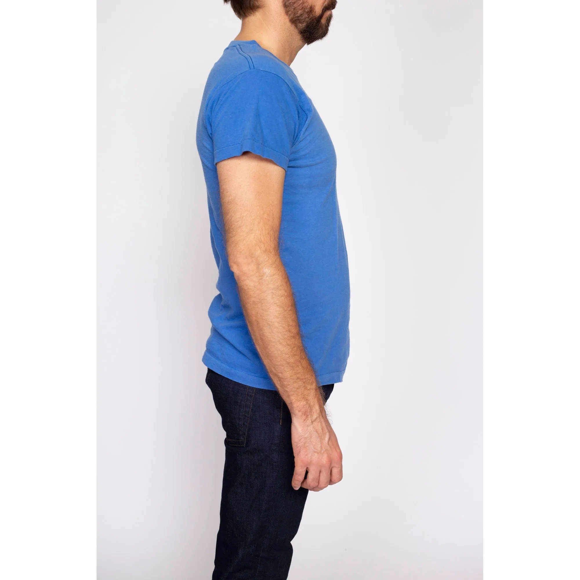 80s Plain Blue Pocket Tee - Men's Medium