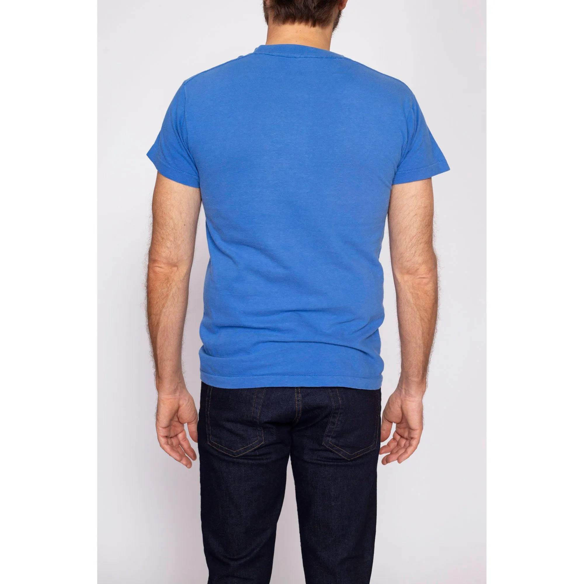 80s Plain Blue Pocket Tee - Men's Medium