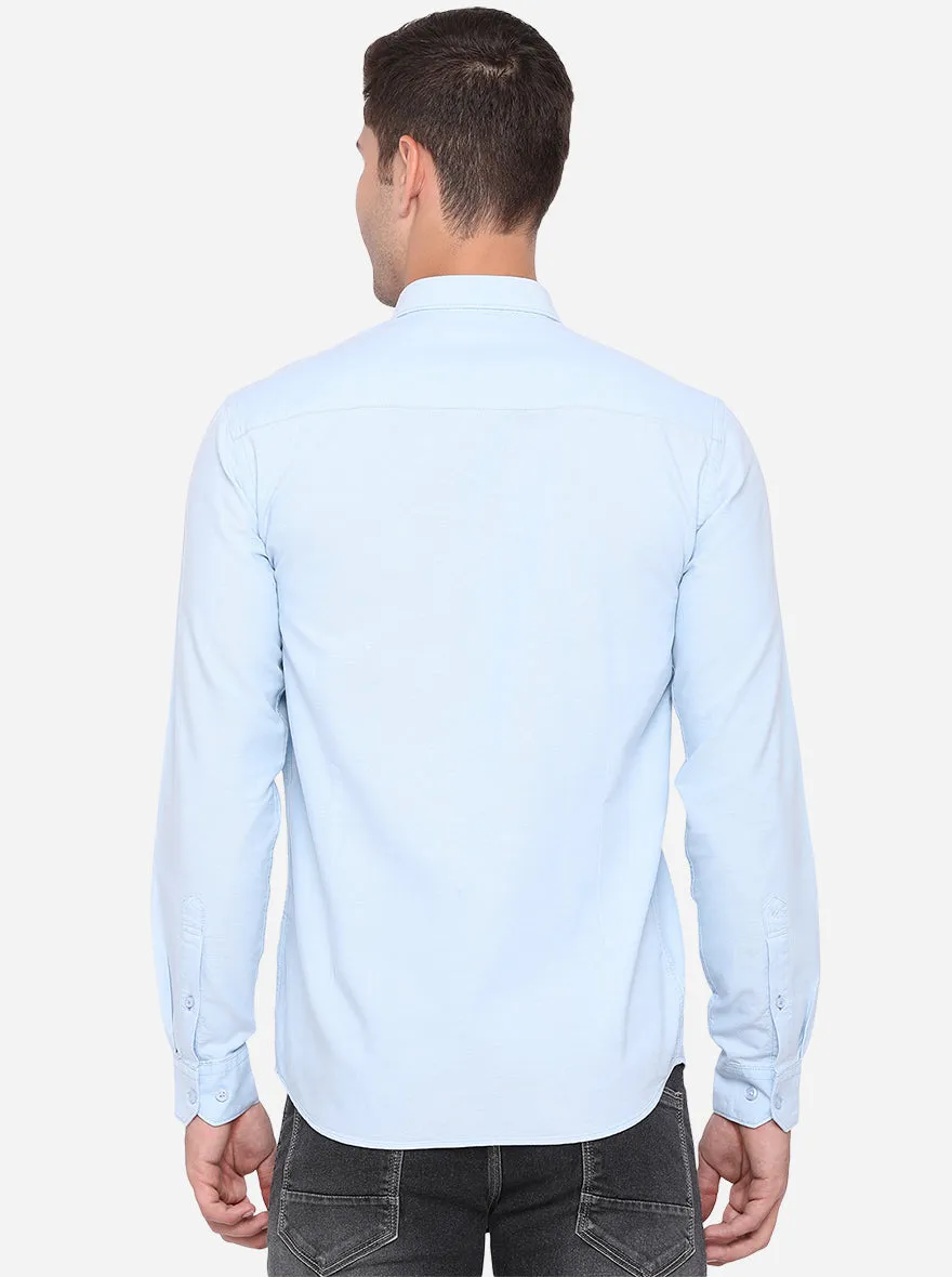 Aquamarine Blue Solid Slim Fit Casual Shirt | Greenfibre