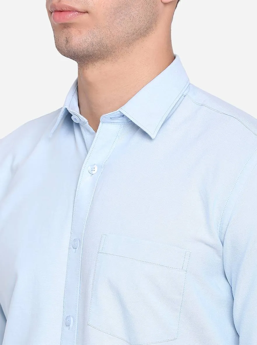 Aquamarine Blue Solid Slim Fit Casual Shirt | Greenfibre