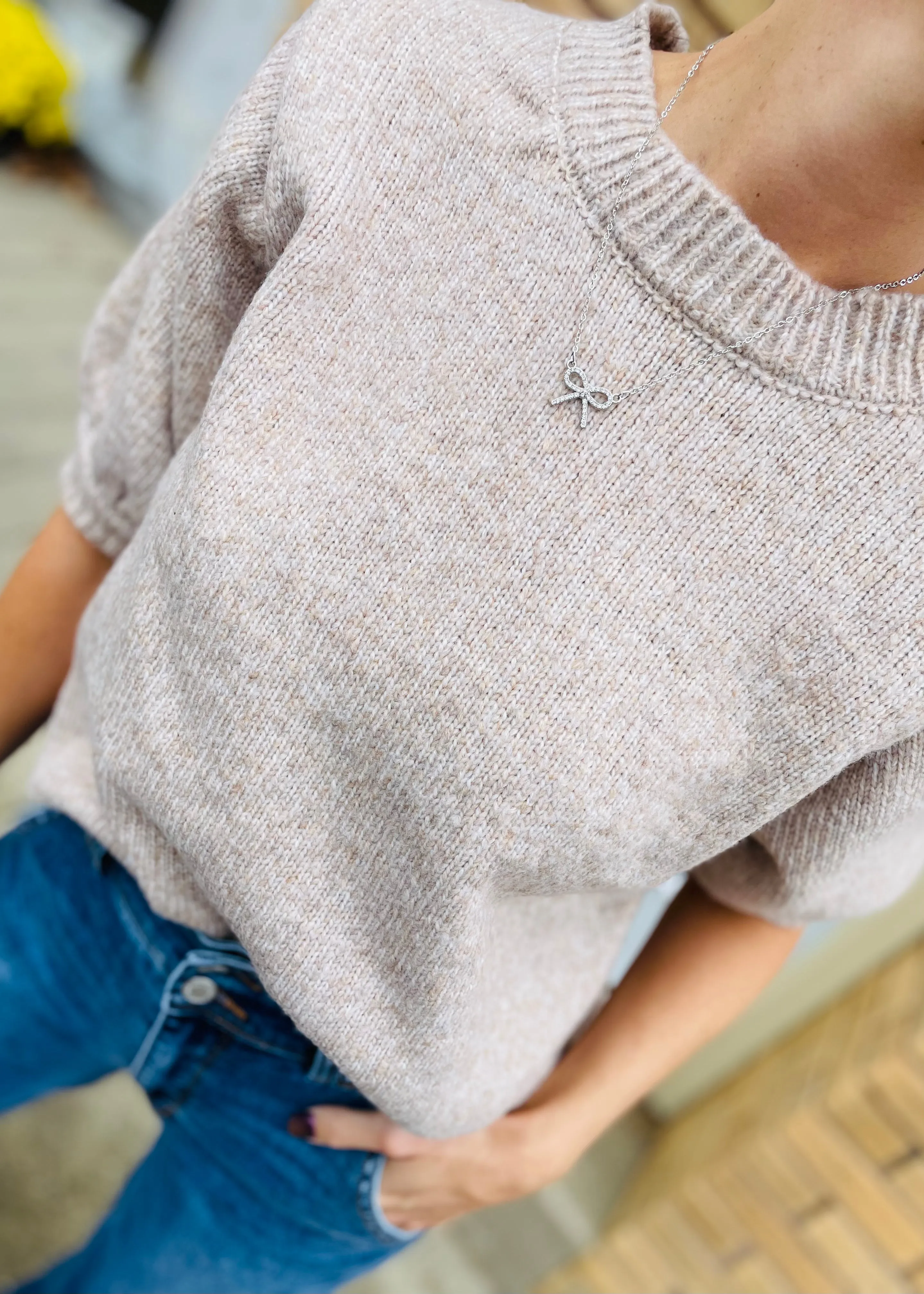 Ash Mocha Puff Sleeve Sweater Top