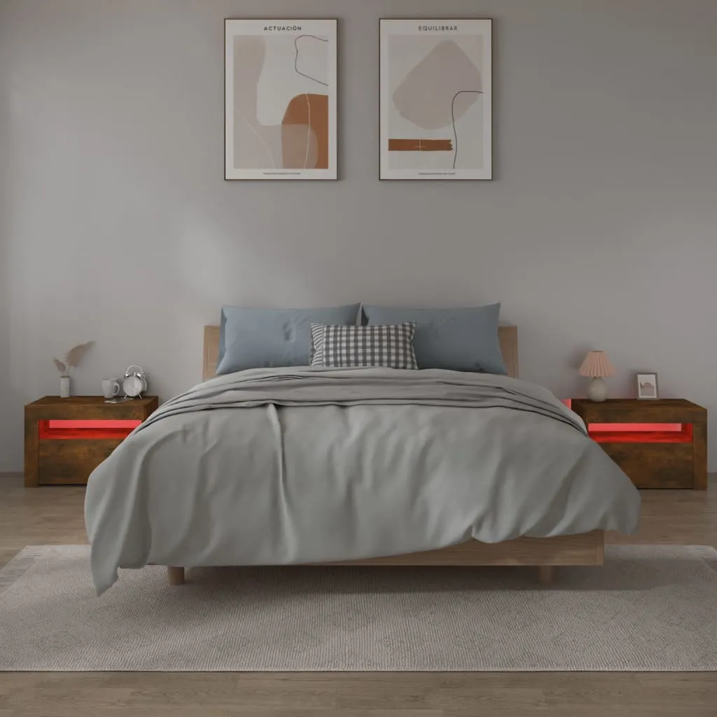 Bedside Cabinets 2 pcs with LEDs Smoked Oak 60x35x40 cm