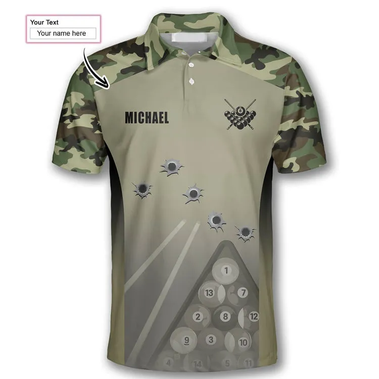 Billiard Camouflage Gun Holes Custom Billiard Shirts for Men, Custom Billiard ball for Team, Men's Billiard Polo Shirts