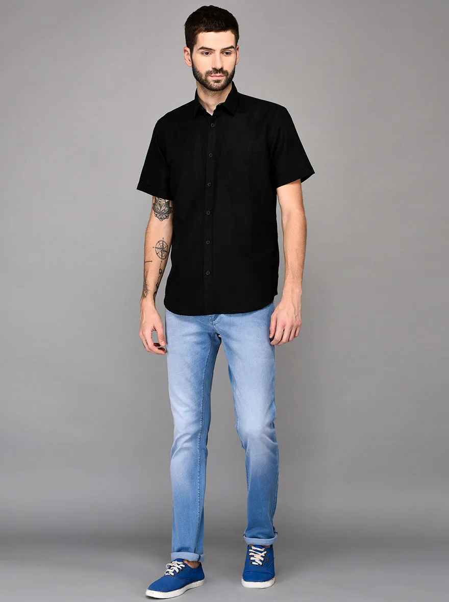 Black Self Textured Slim Fit Casual Shirt | JadeBlue