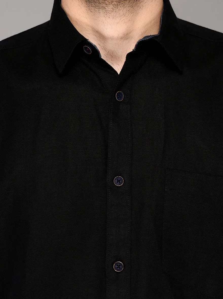 Black Self Textured Slim Fit Casual Shirt | JadeBlue