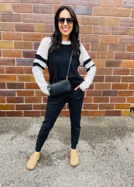 BLACK VARSITY OVERSIZED RIBBED TOP
