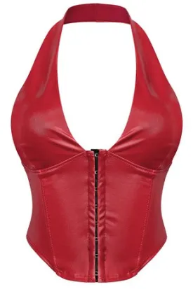 Britnee sleeveless halter corset leather crop top