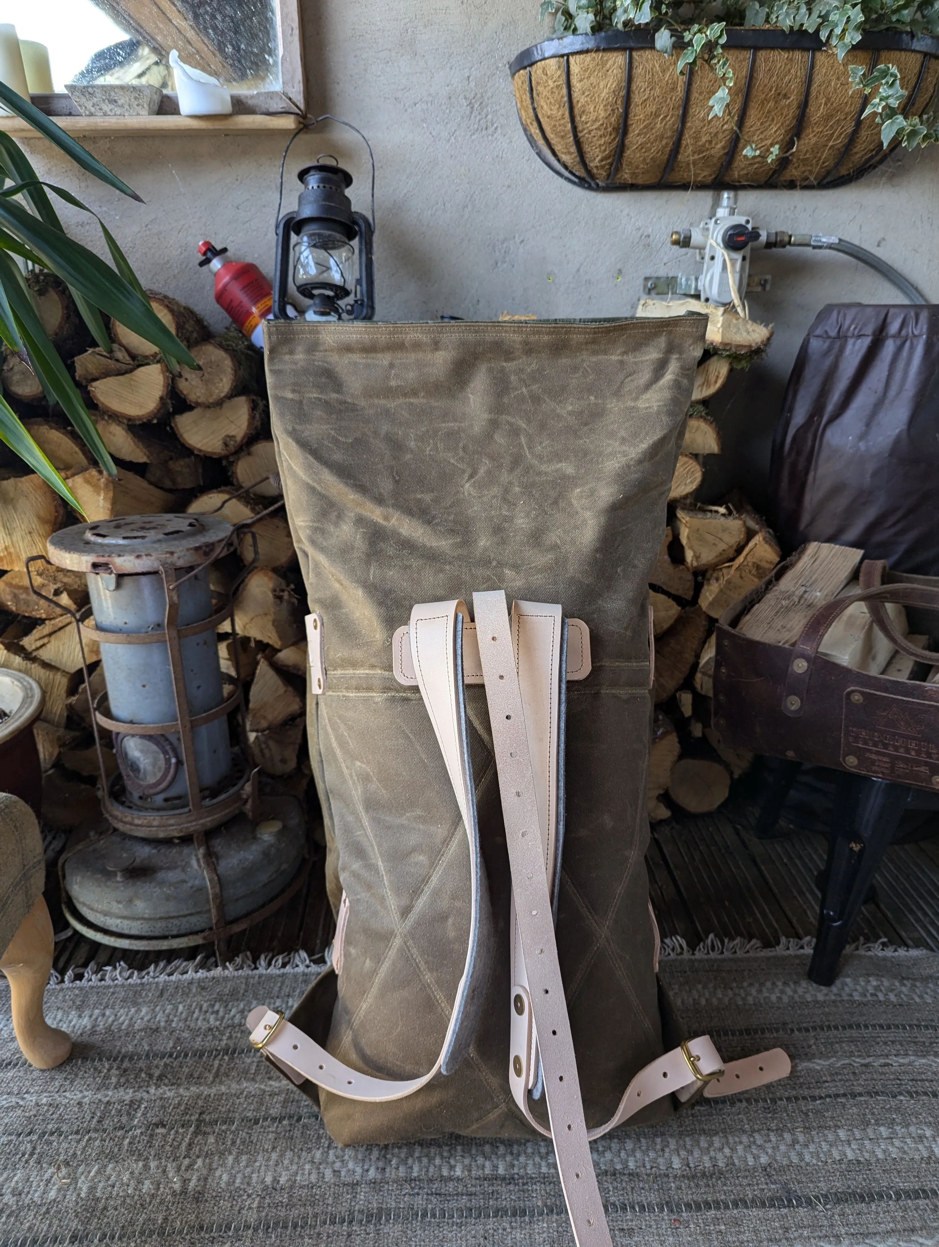 Bushcraft & travel rucksack - double lined waxed canvas & leather
