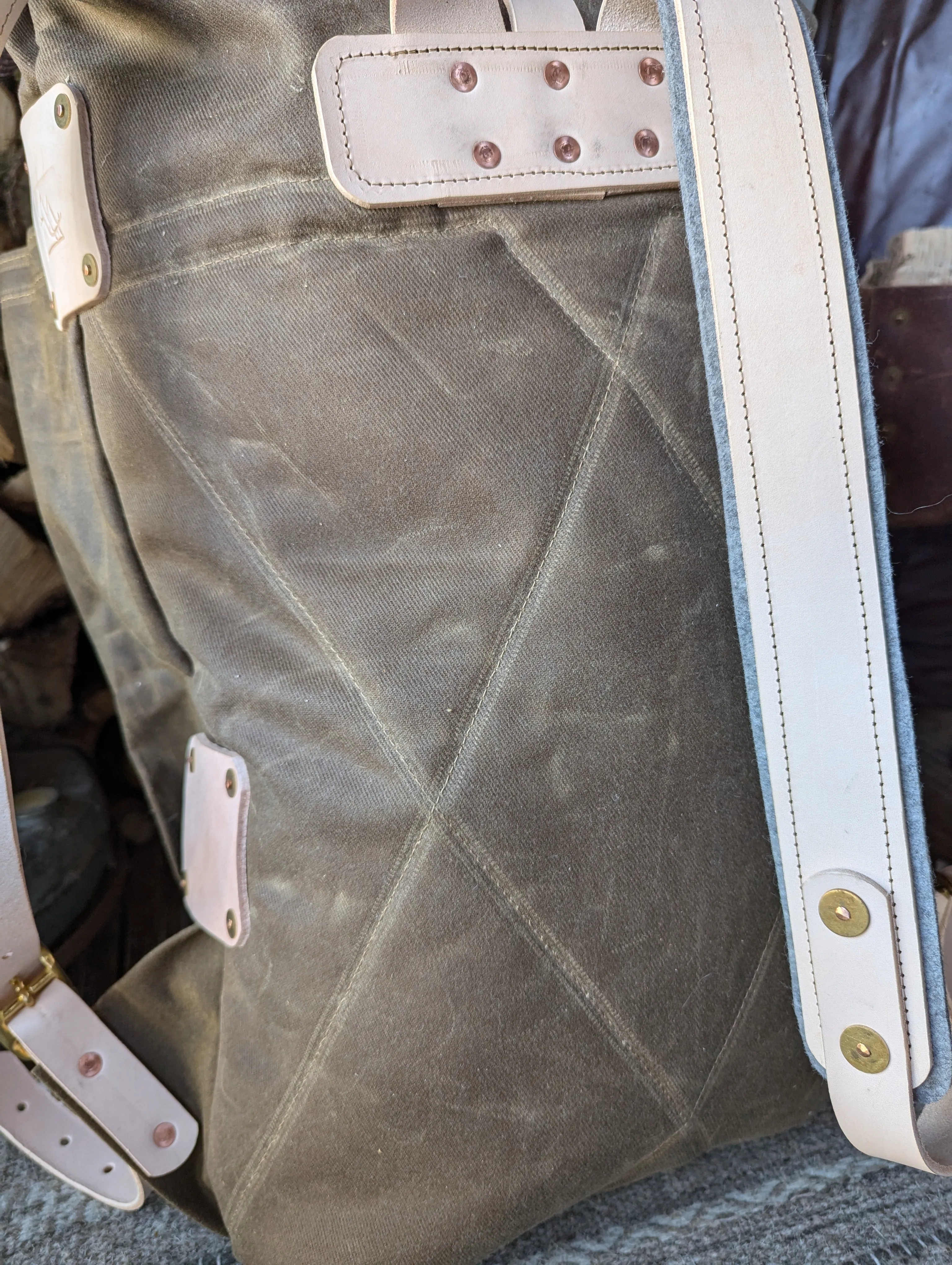 Bushcraft & travel rucksack - double lined waxed canvas & leather