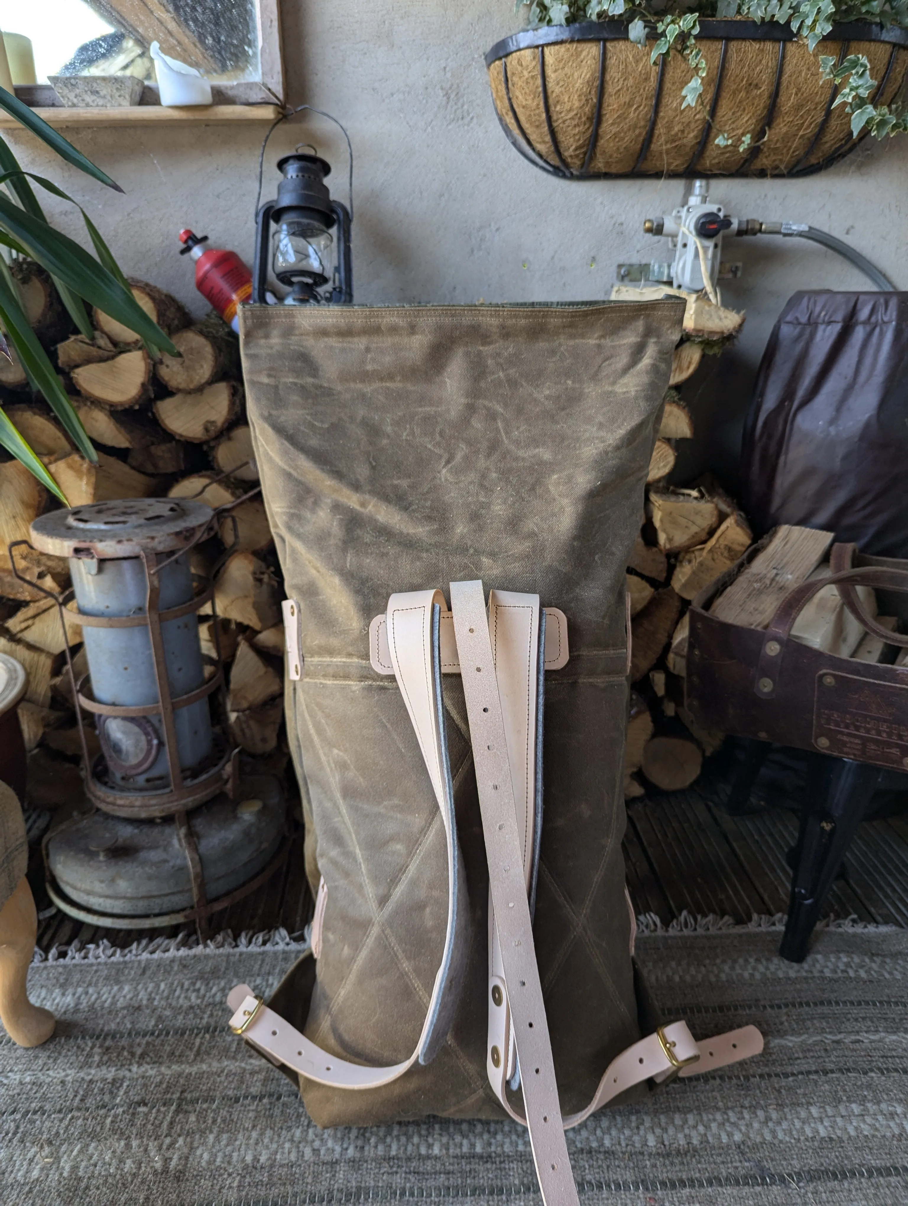 Bushcraft & travel rucksack - double lined waxed canvas & leather