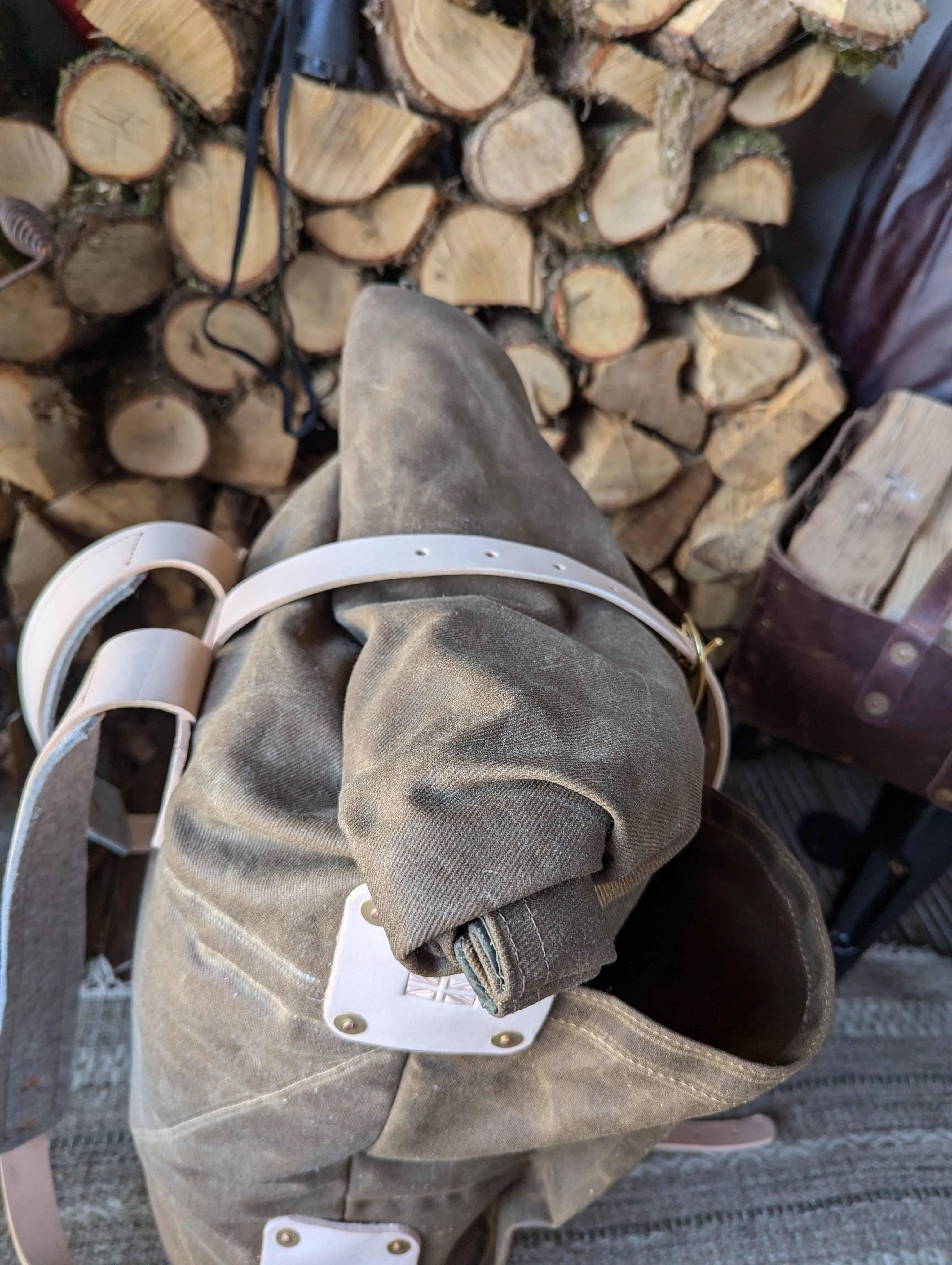 Bushcraft & travel rucksack - double lined waxed canvas & leather
