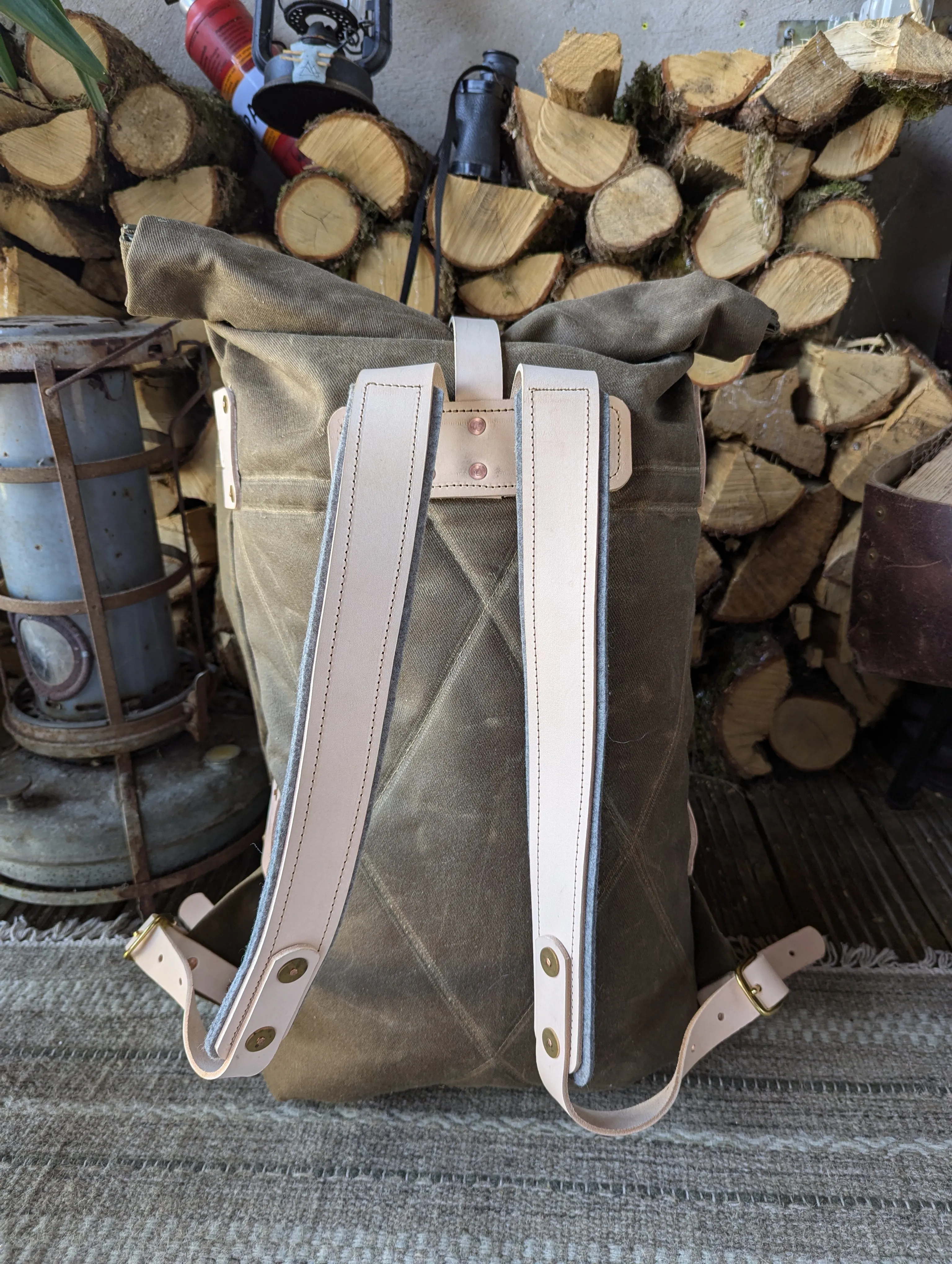 Bushcraft & travel rucksack - double lined waxed canvas & leather