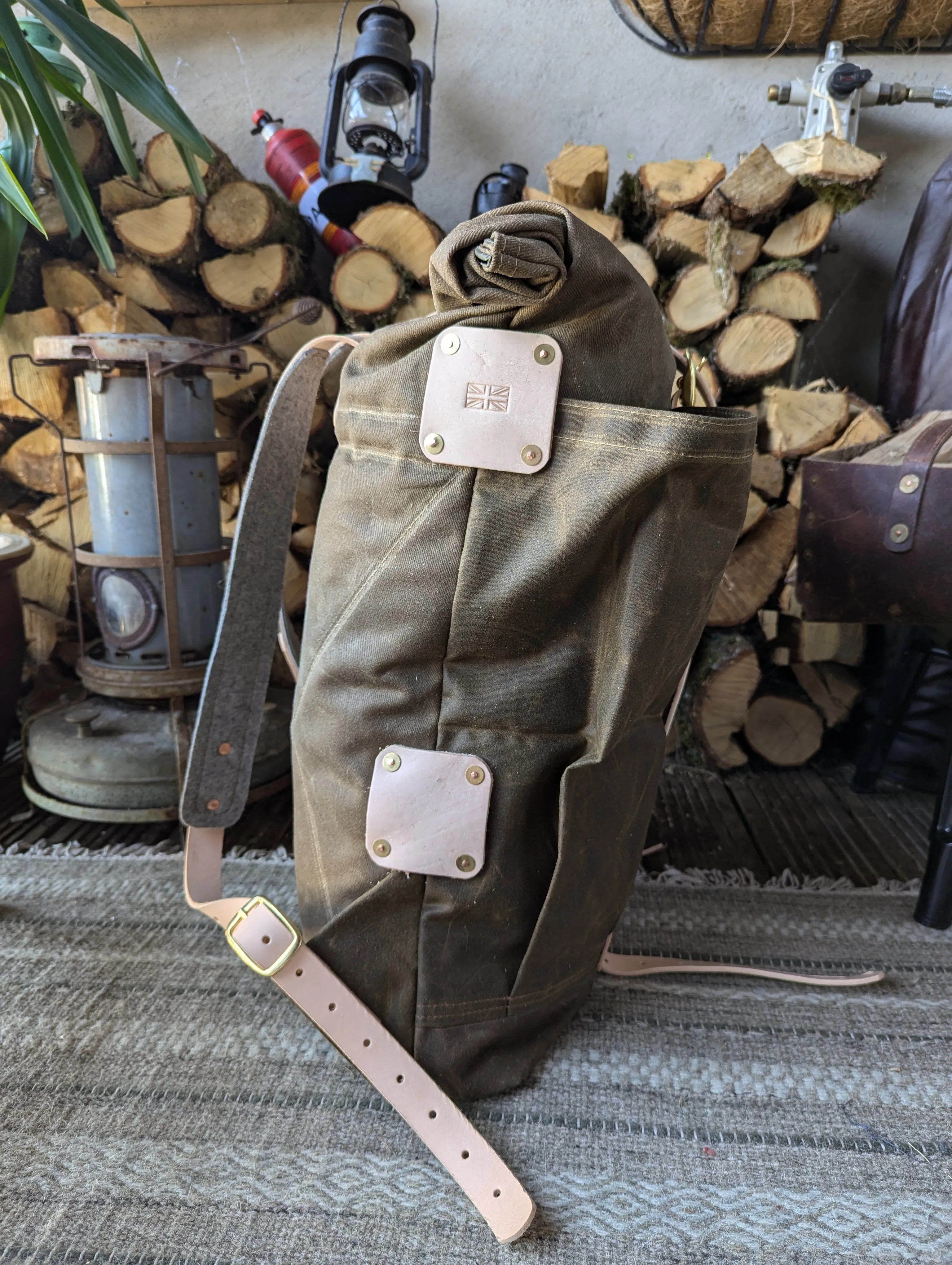 Bushcraft & travel rucksack - double lined waxed canvas & leather