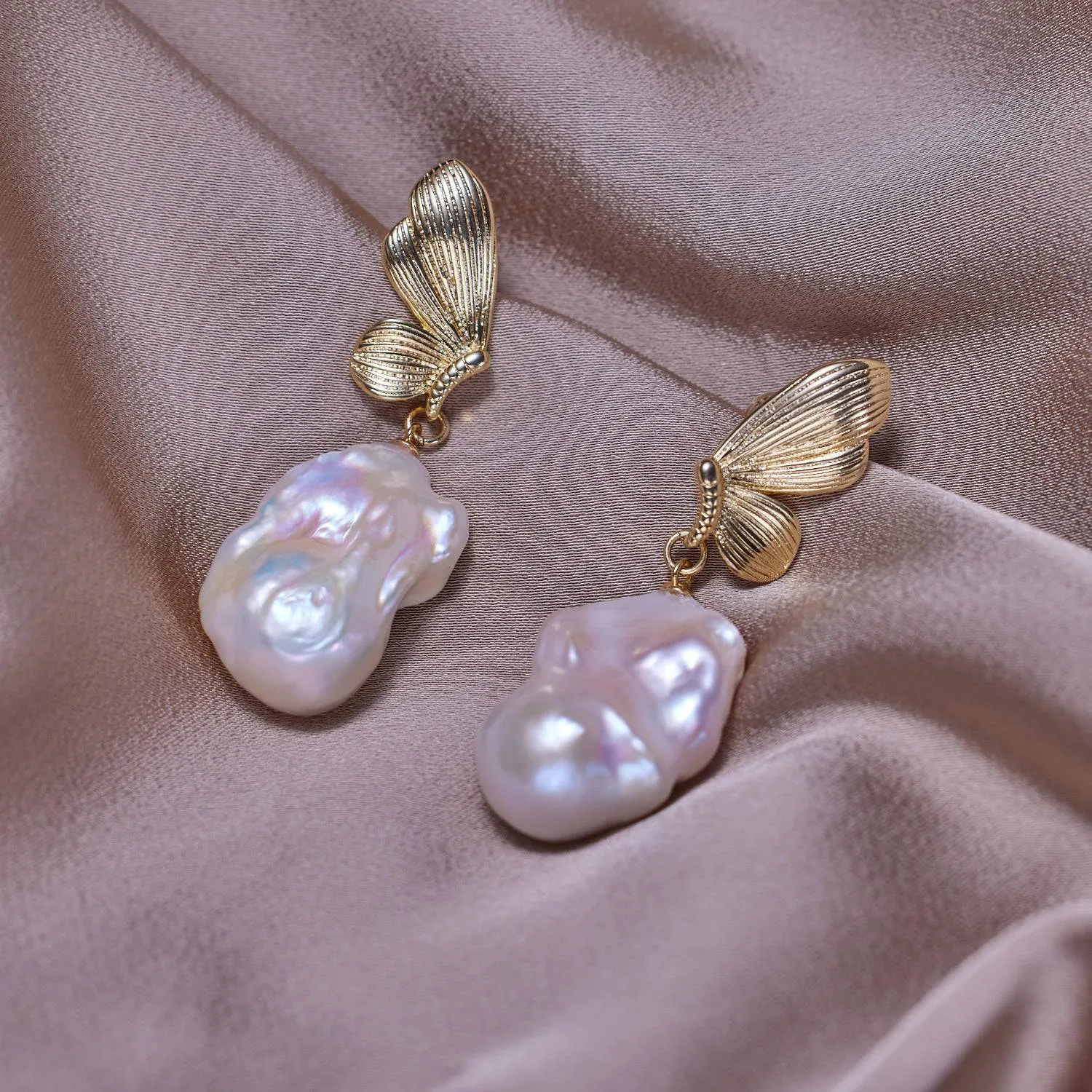 Butterfly Luxe White Freshwater Extra Large Baroque Pearl Earrings Sterling Silver