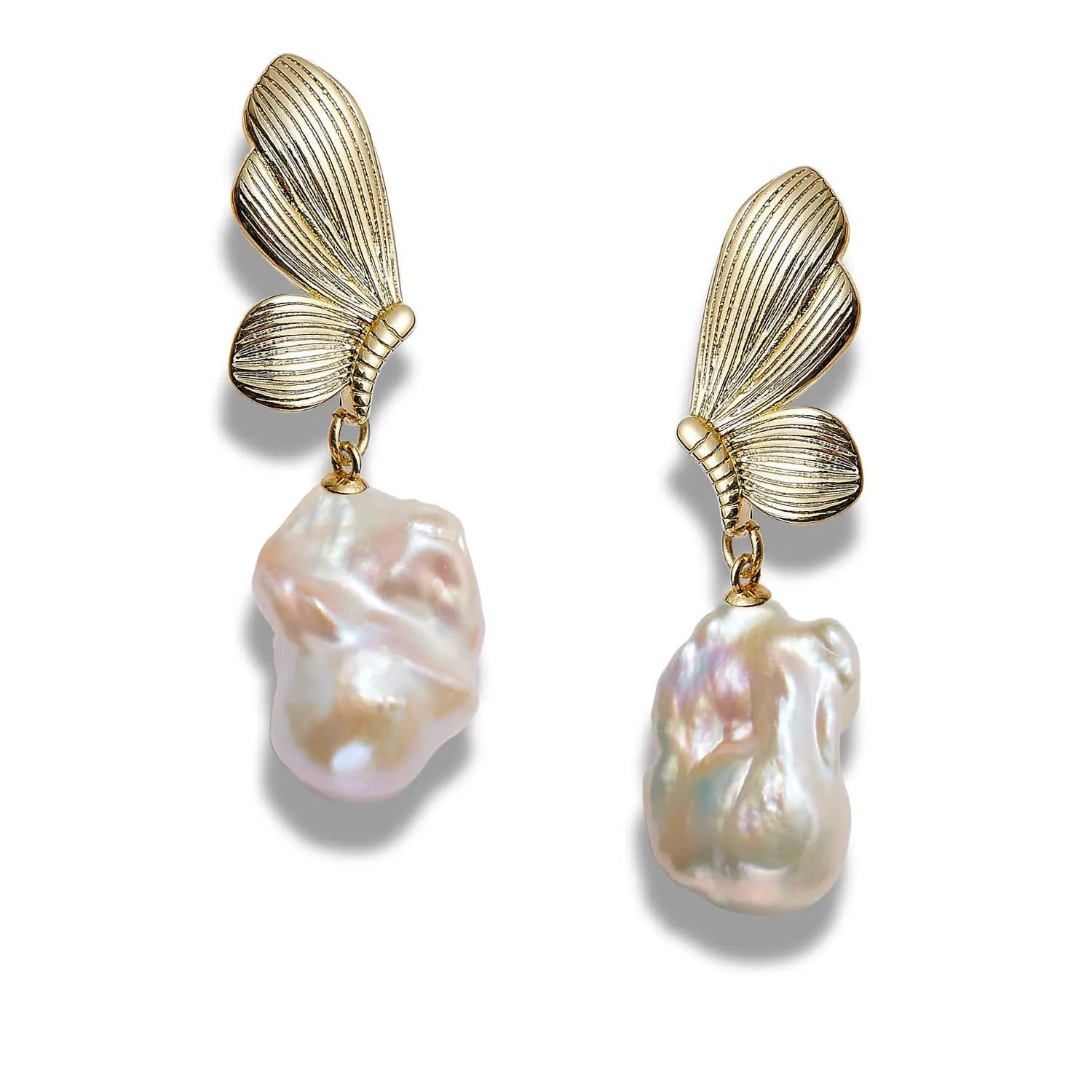 Butterfly Luxe White Freshwater Extra Large Baroque Pearl Earrings Sterling Silver