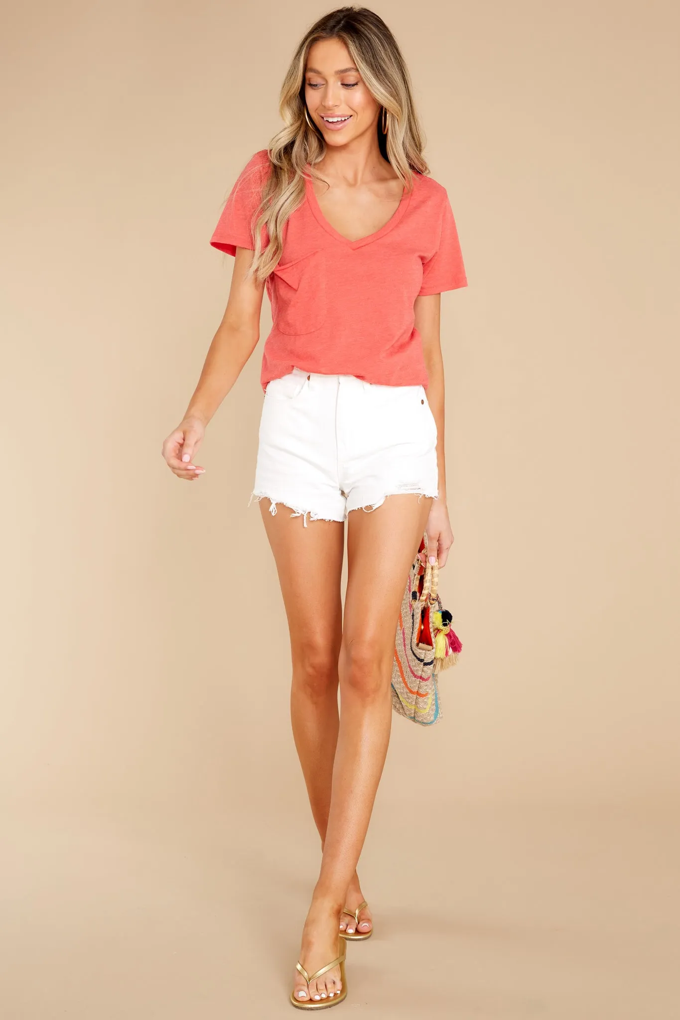 Coral Red Pocket Tee