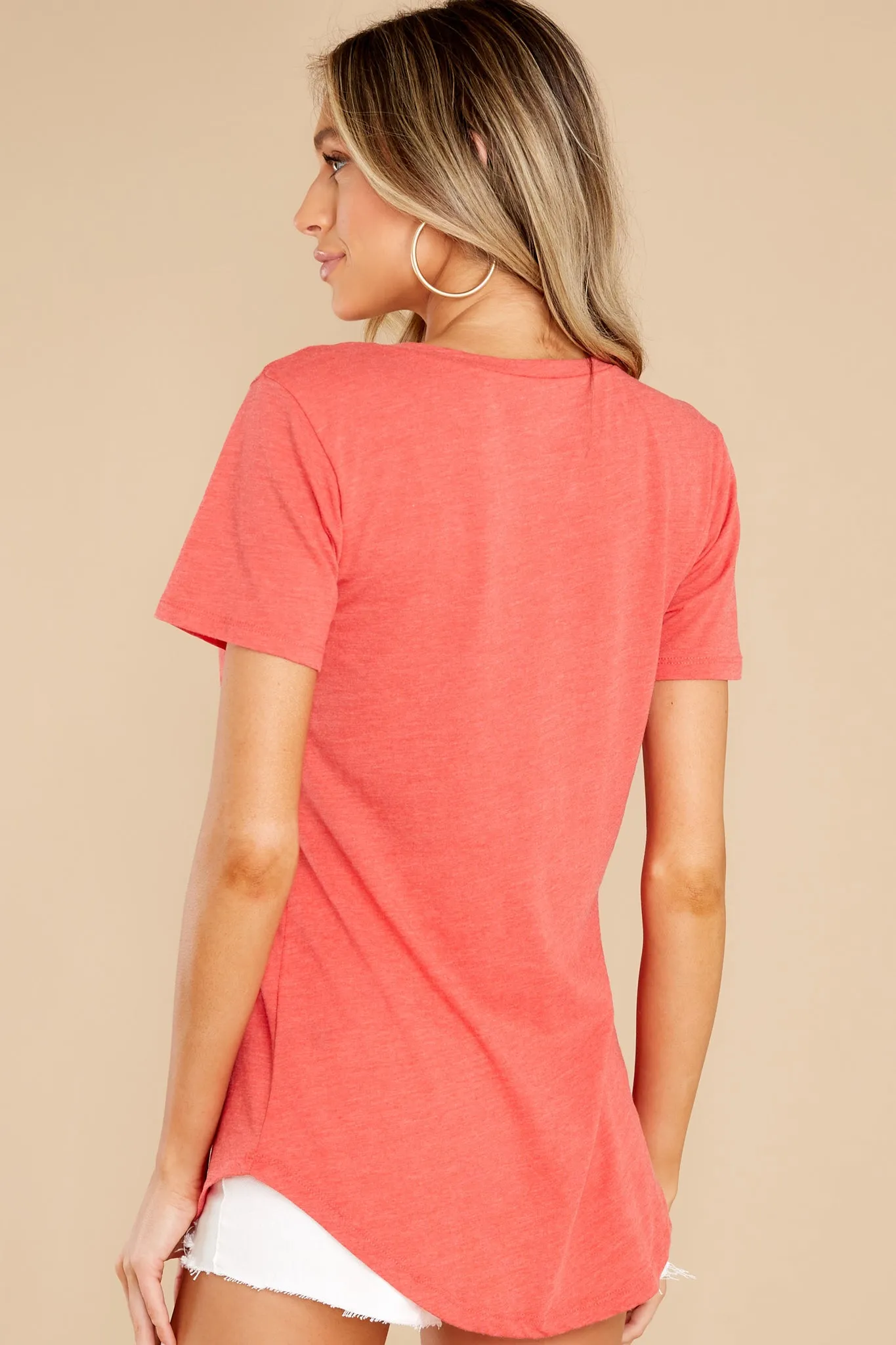 Coral Red Pocket Tee
