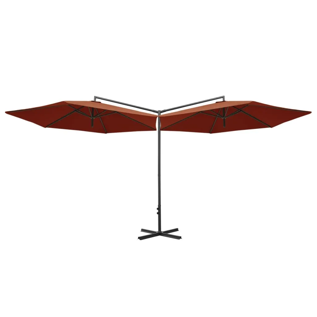 Double Parasol with Steel Pole Terracotta 600 cm