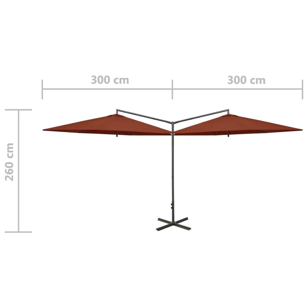 Double Parasol with Steel Pole Terracotta 600 cm