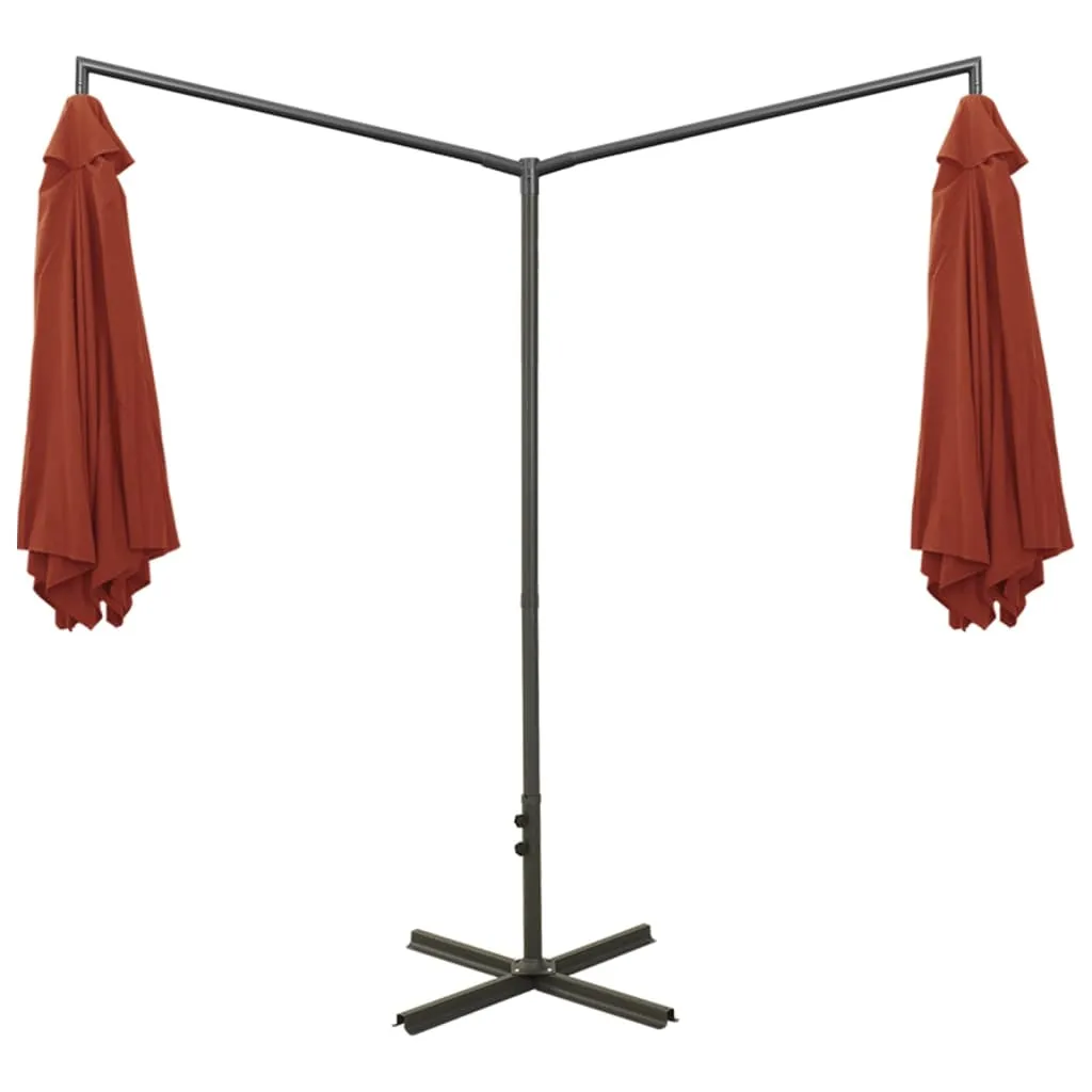 Double Parasol with Steel Pole Terracotta 600 cm