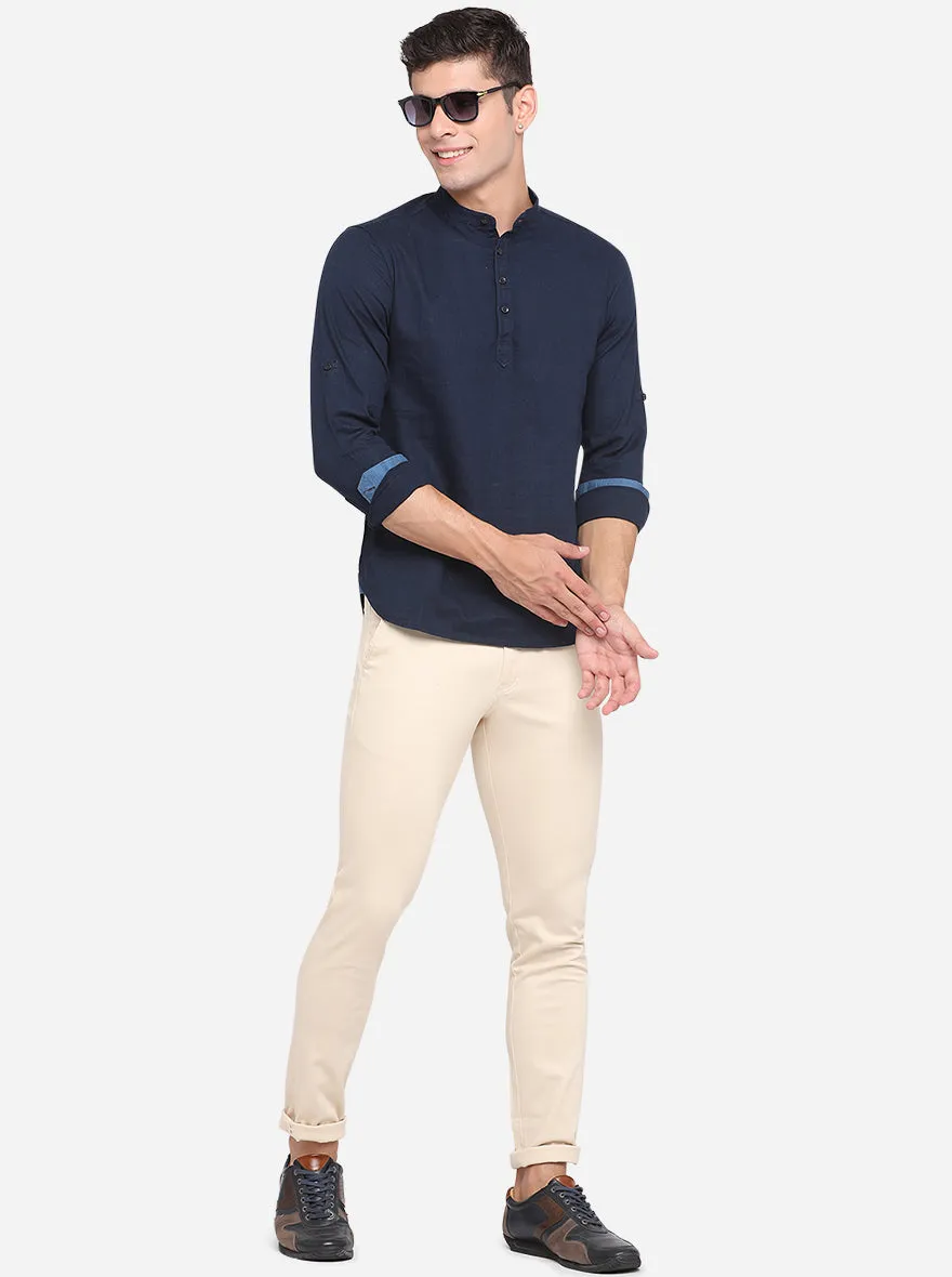 Dress Blue Solid Slim Fit Short Kurta | Greenfibre