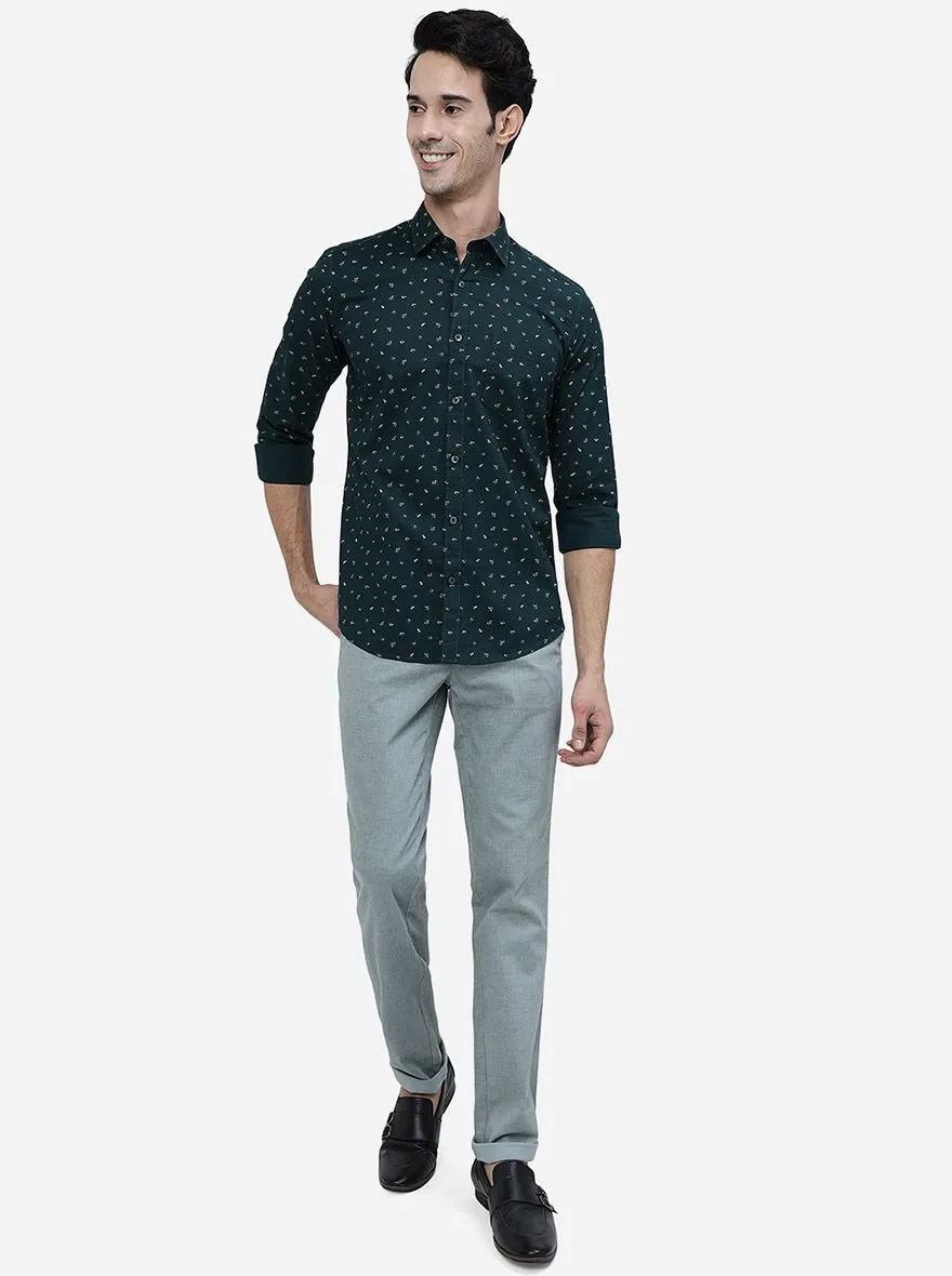 Forest Green Printed Smart Fit Semi Casual Shirt | Greenfibre