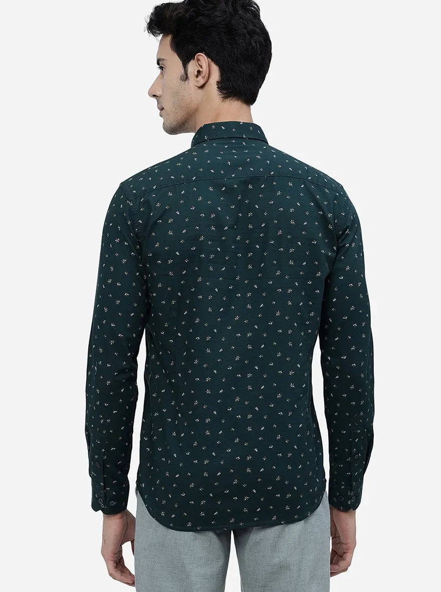 Forest Green Printed Smart Fit Semi Casual Shirt | Greenfibre