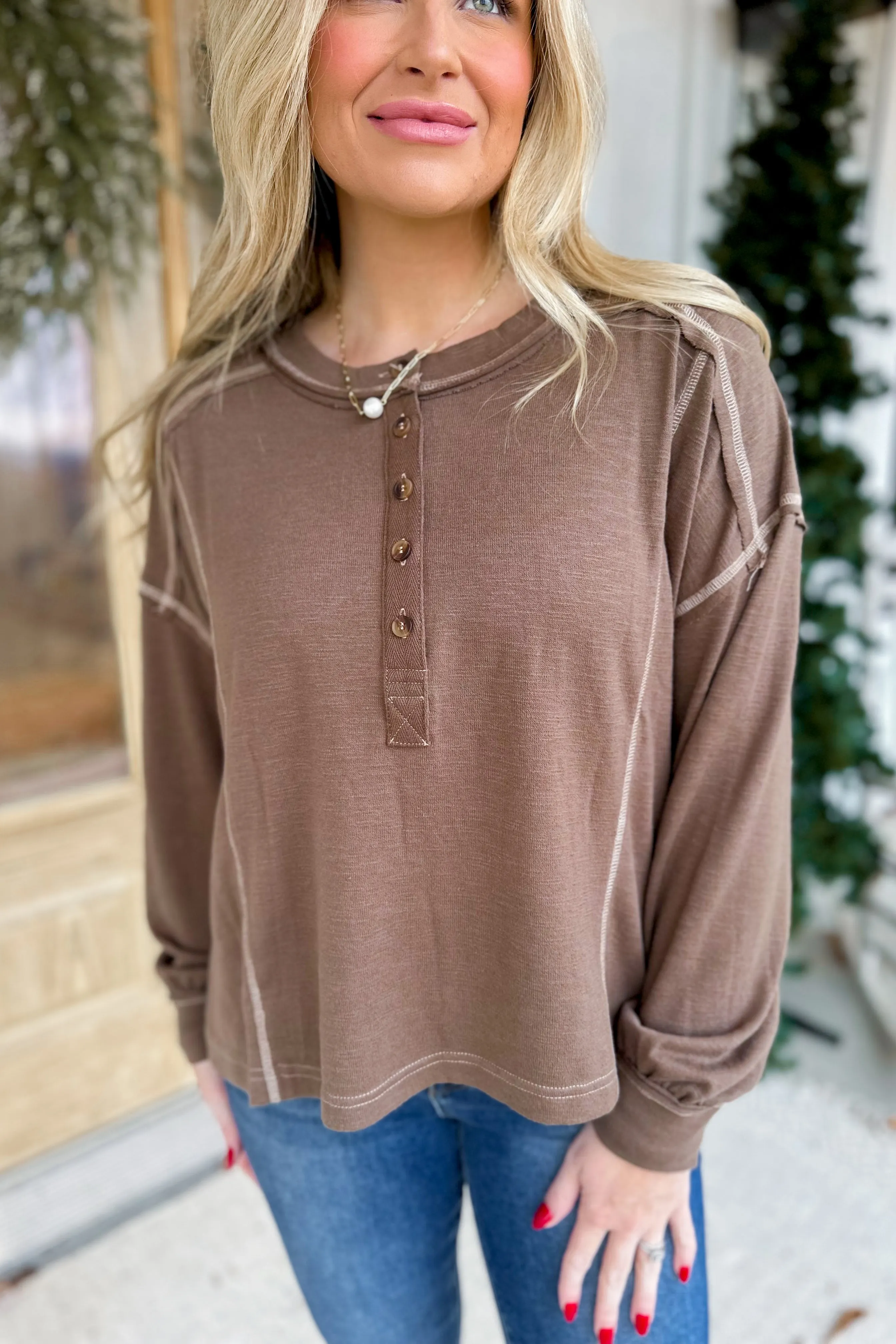 Gary Drop Shoulder Long Sleeve Henley Top [S-3X]