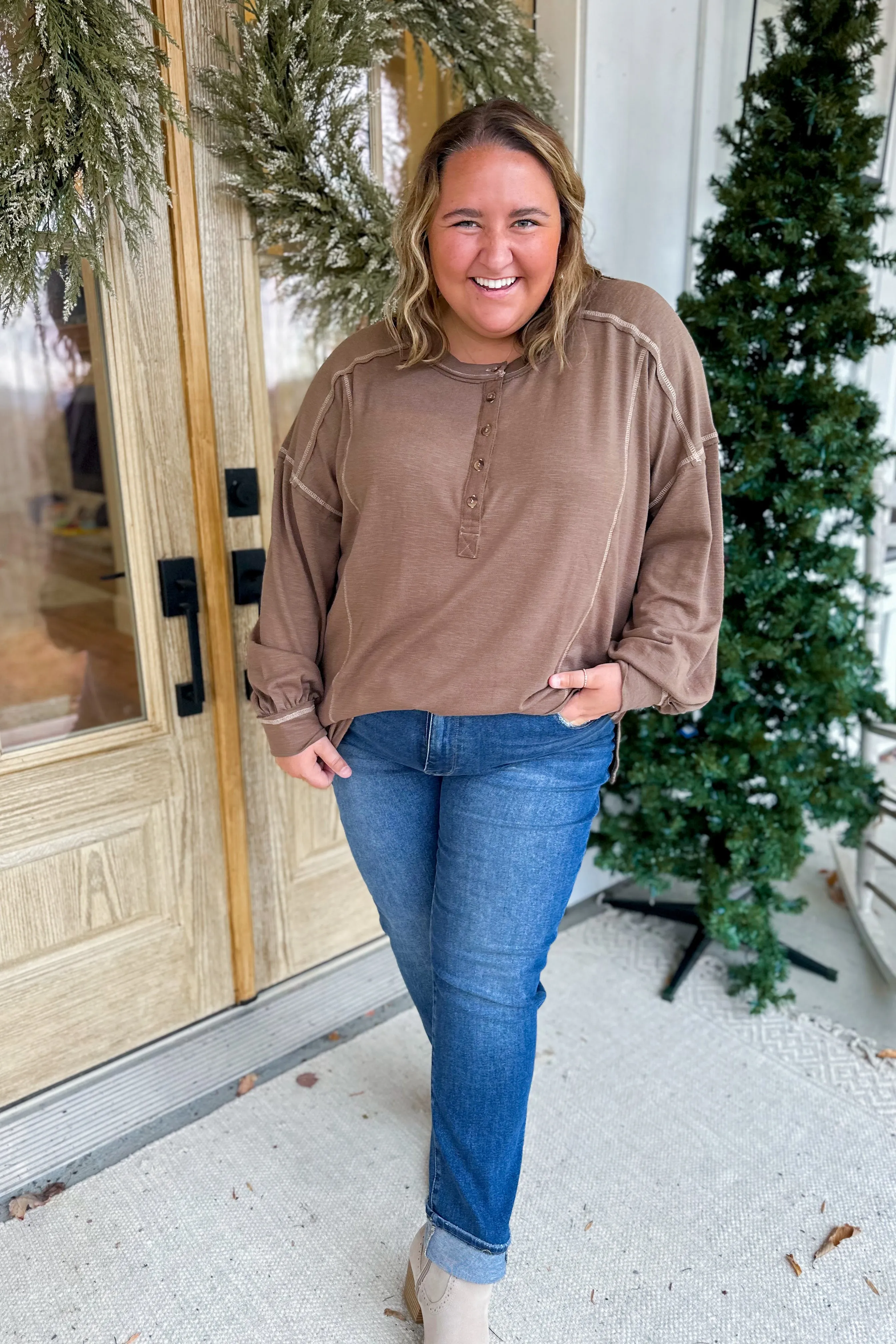 Gary Drop Shoulder Long Sleeve Henley Top [S-3X]