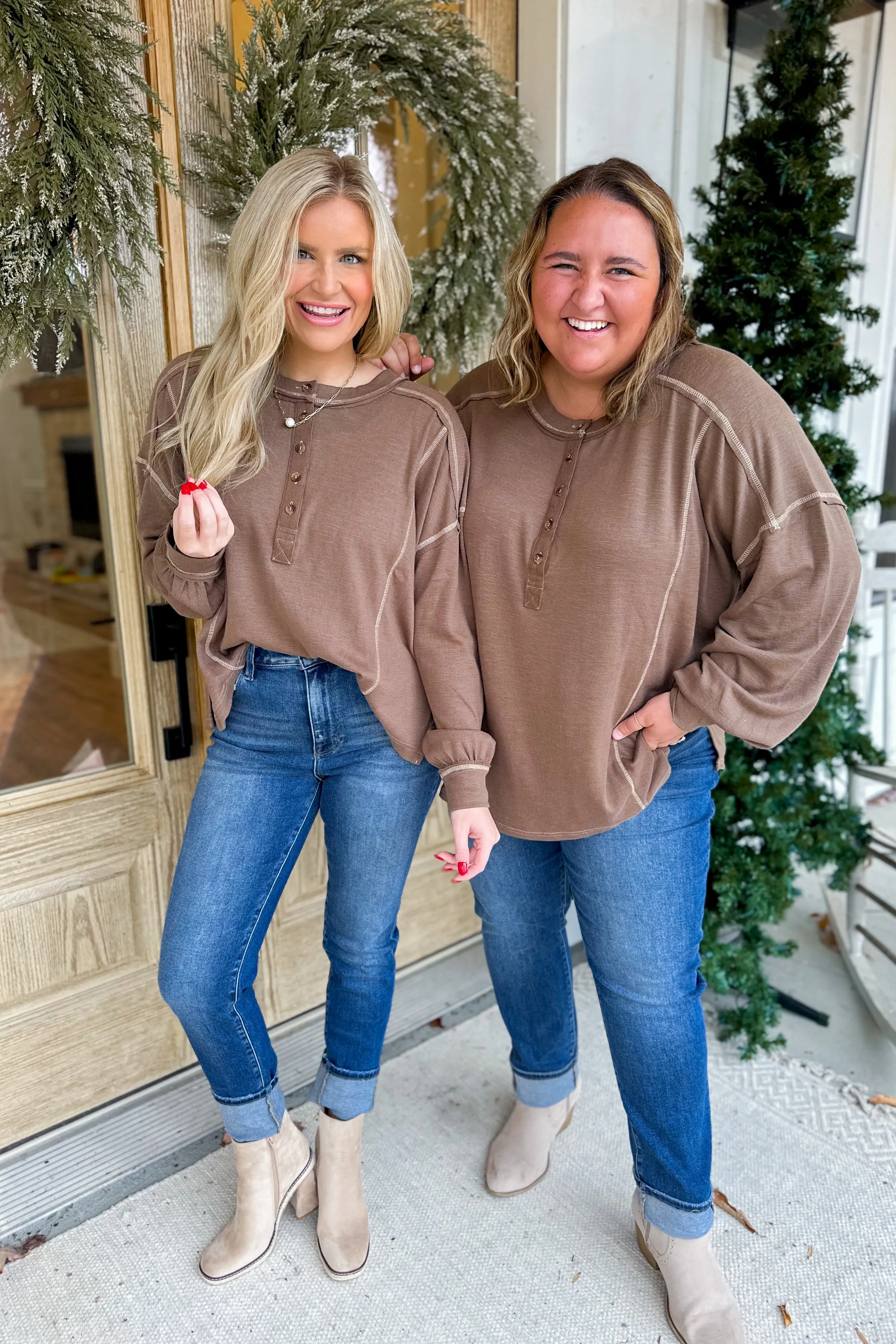Gary Drop Shoulder Long Sleeve Henley Top [S-3X]