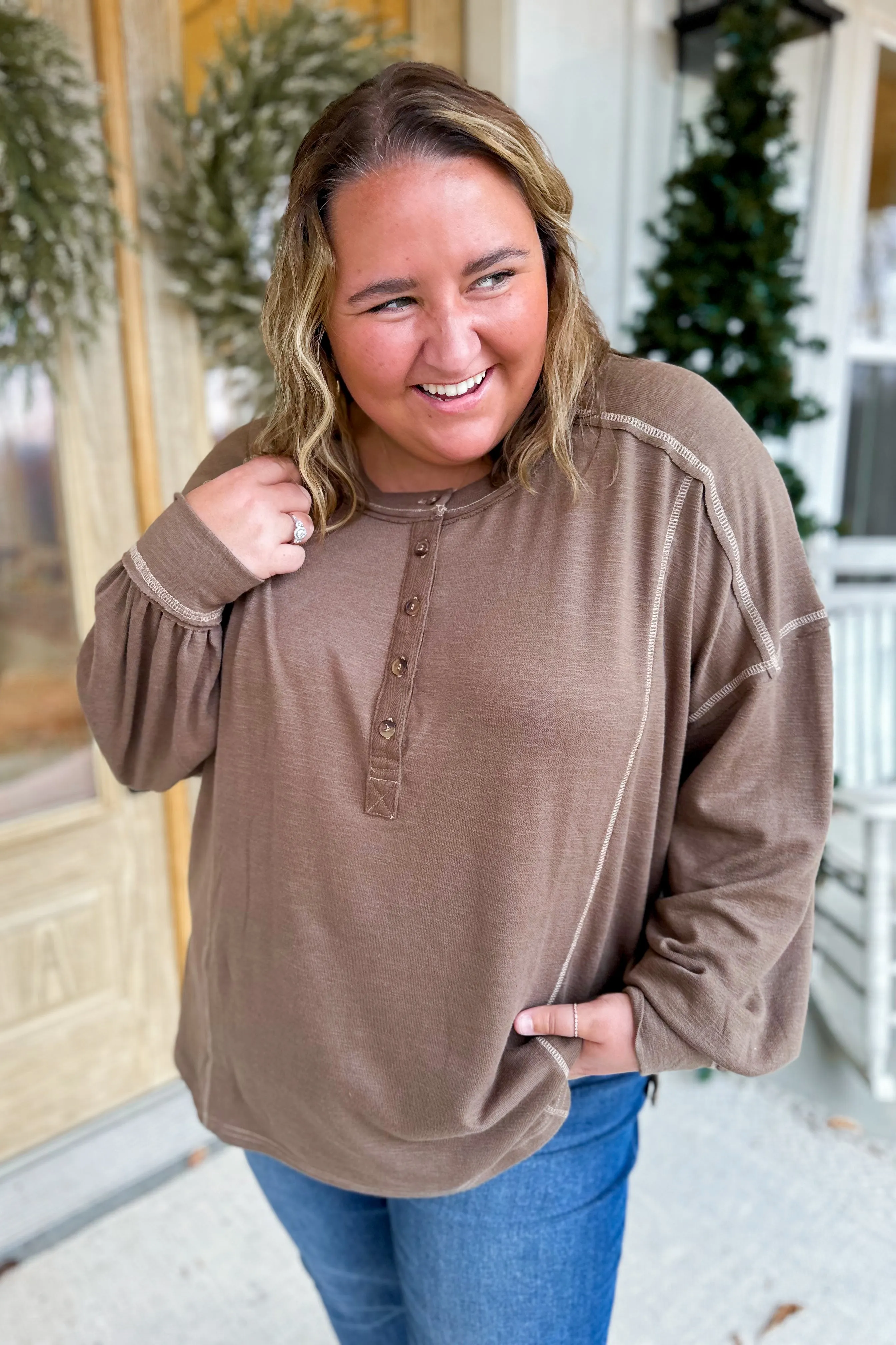 Gary Drop Shoulder Long Sleeve Henley Top [S-3X]