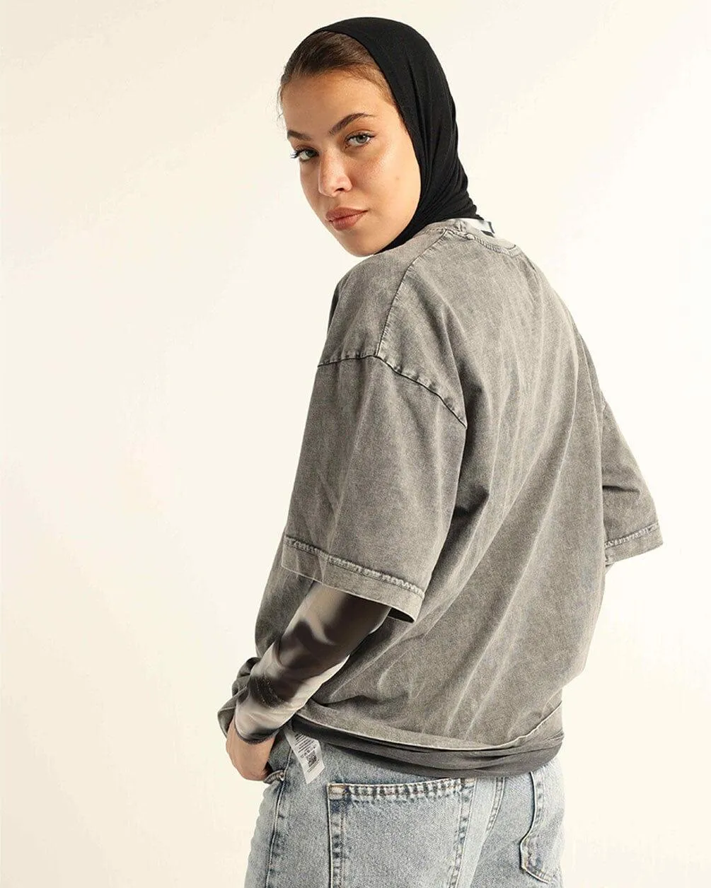 Grey Acid Washed Oversized Tee