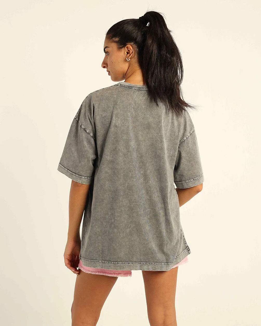 Grey Acid Washed Oversized Tee