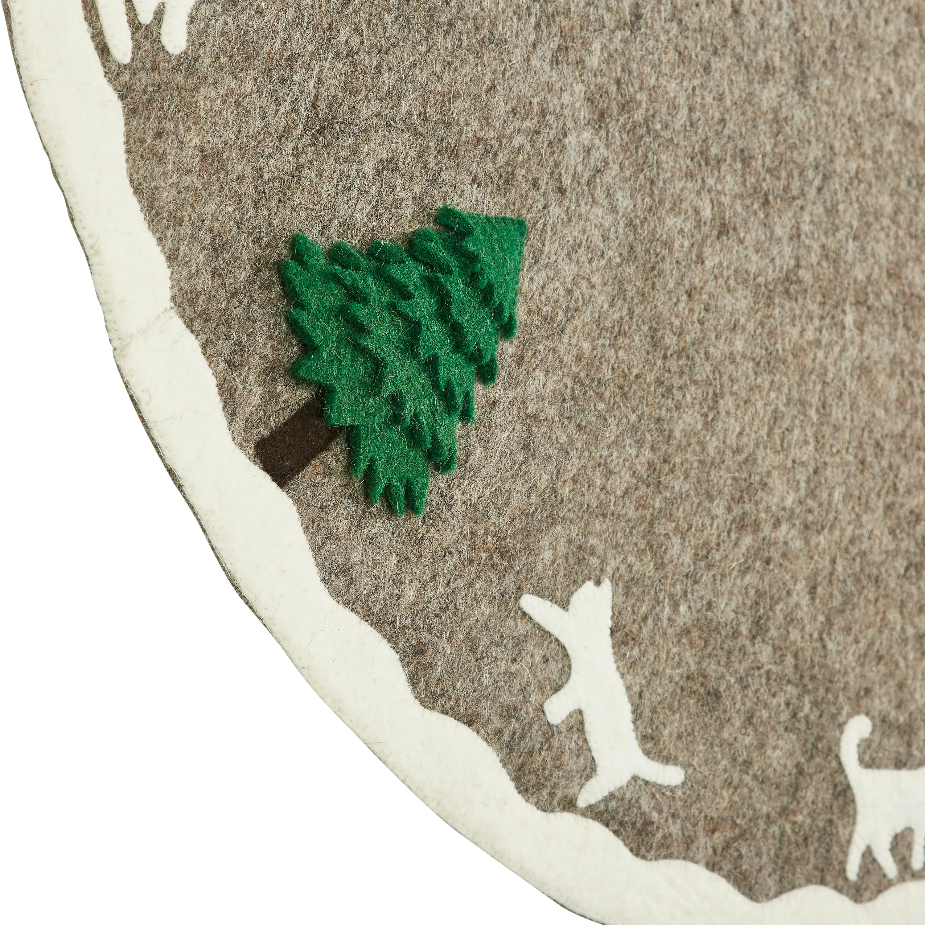 Handmade Felted Grey Christmas Tree Skirt - 36", Cream Cats & Green Trees T1CAT36
