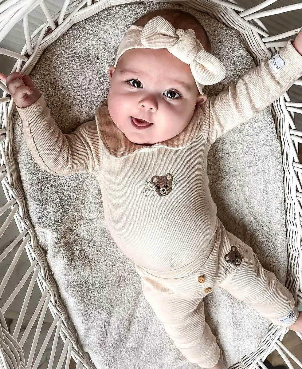 Legging beertje rib beige Teddy 86/92