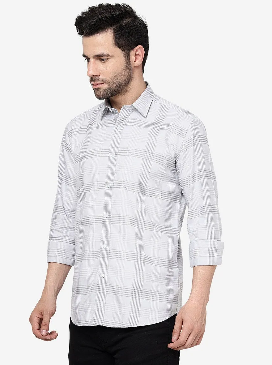Light Grey Checked Slim Fit Semi Casual Shirt | JadeBlue