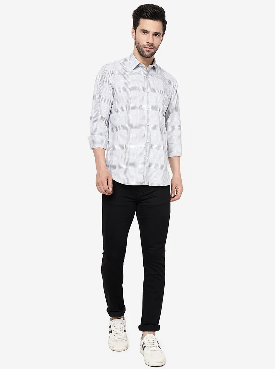 Light Grey Checked Slim Fit Semi Casual Shirt | JadeBlue