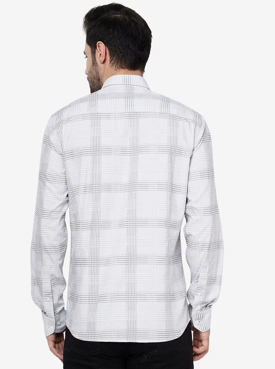 Light Grey Checked Slim Fit Semi Casual Shirt | JadeBlue