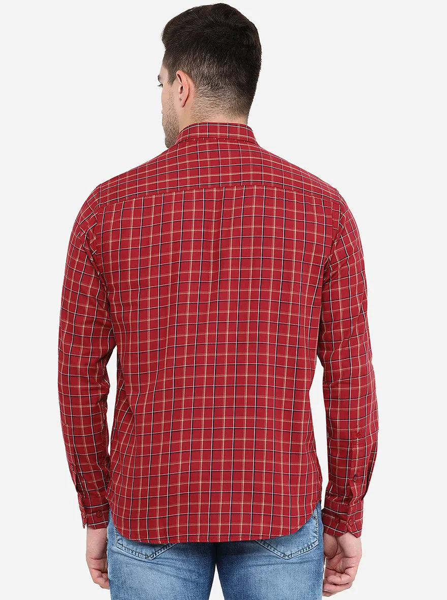 Maroon Checked Classic Fit Casual Shirt | Greenfibre