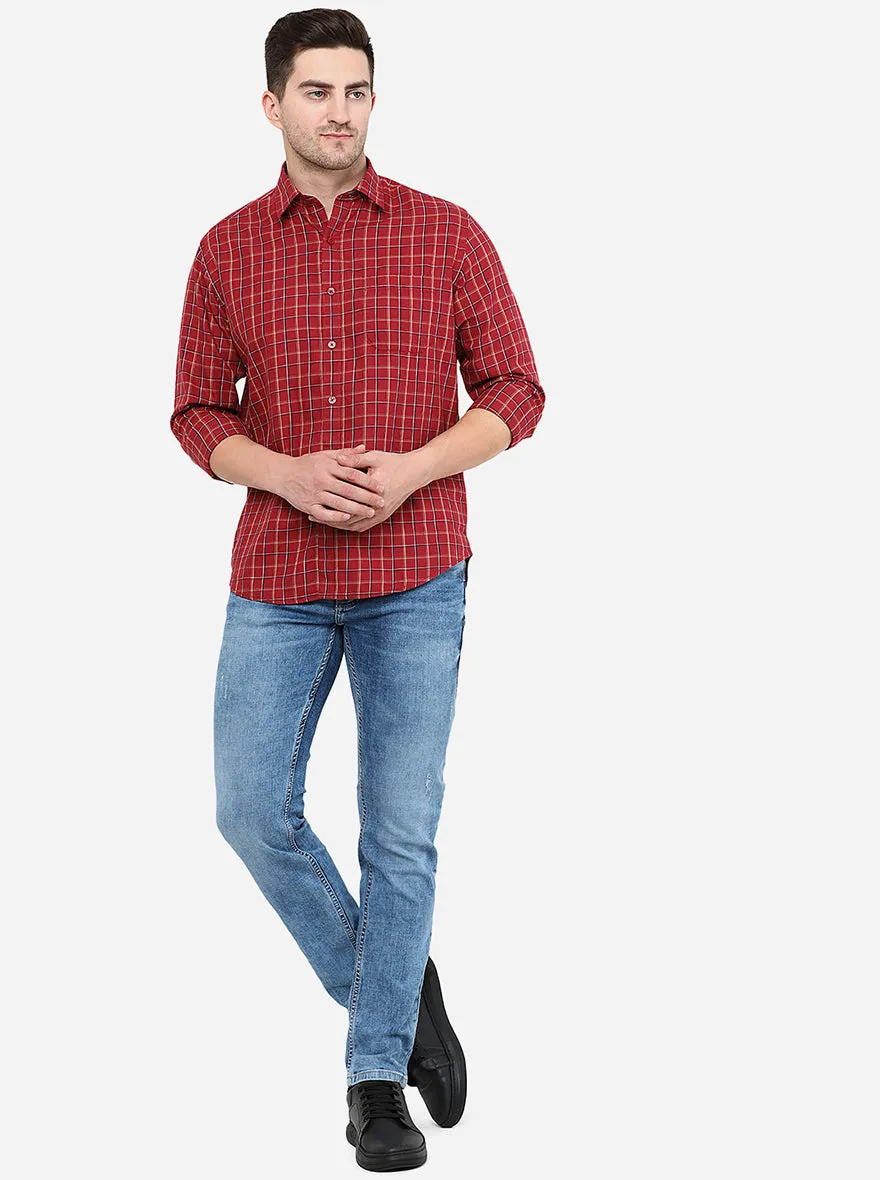 Maroon Checked Classic Fit Casual Shirt | Greenfibre