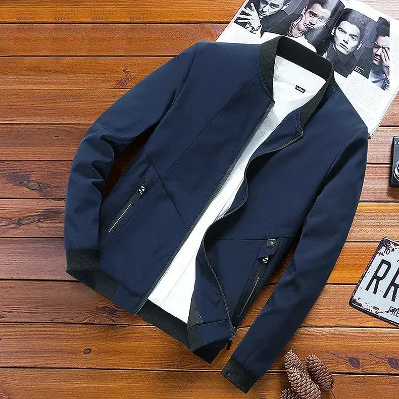Men Spring Autumn Casual Jacket Coat English Stand Neck Men Simple Business Windproof Comfort All Match Jacket Men Size 8XL